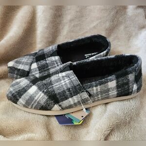 Toms Gray Multi Plaid/Faux Fur Alpargatas Shoes Women's 6 - NIB